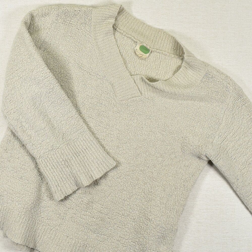 Anthropologie Womens Size XS Ivory Long Bell Sleeve V-Neck Knit Sweater Moth